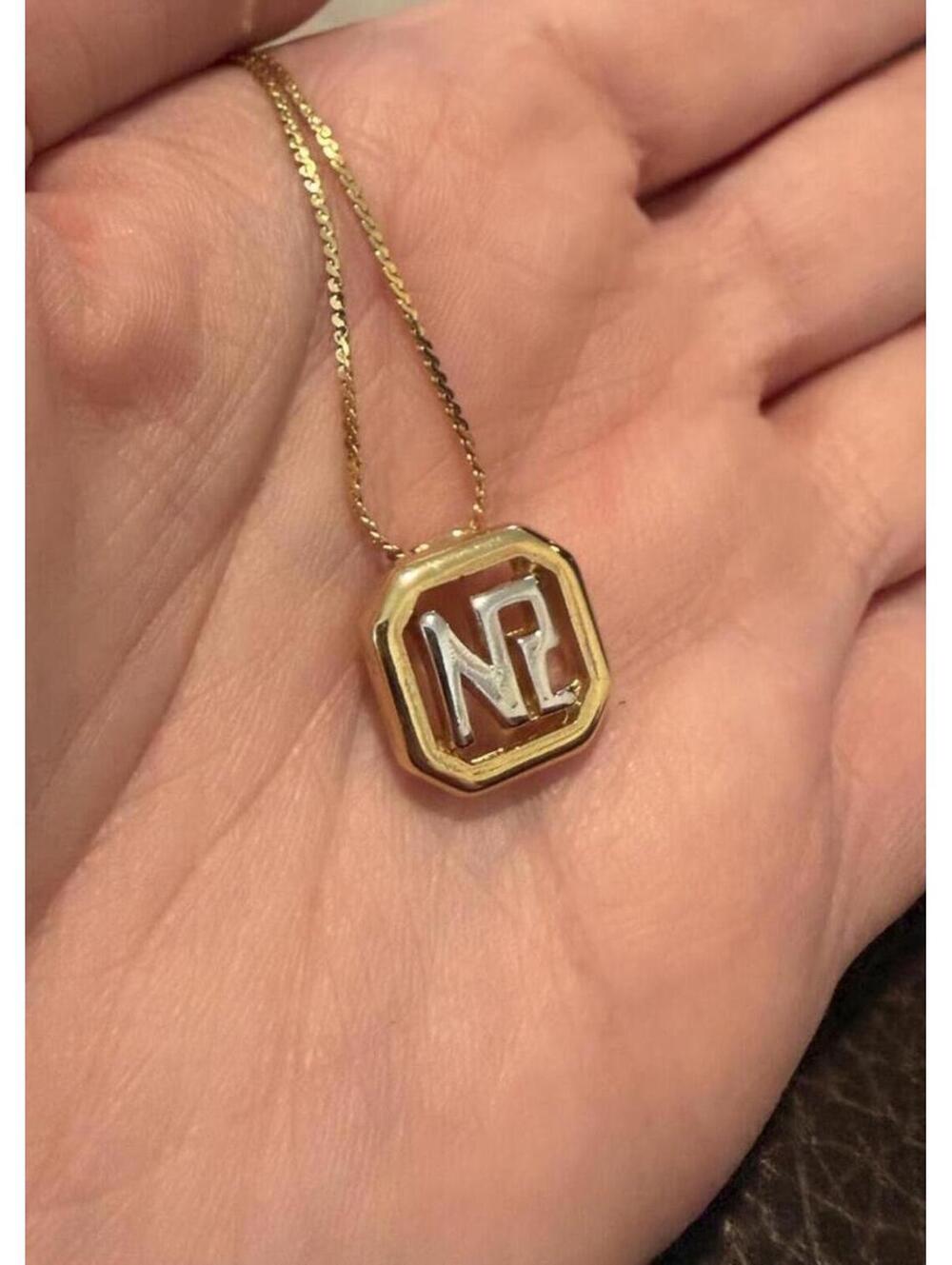 Nina Ricci NWT Necklace w/ NR Pendant Gold & Silver, Authentic